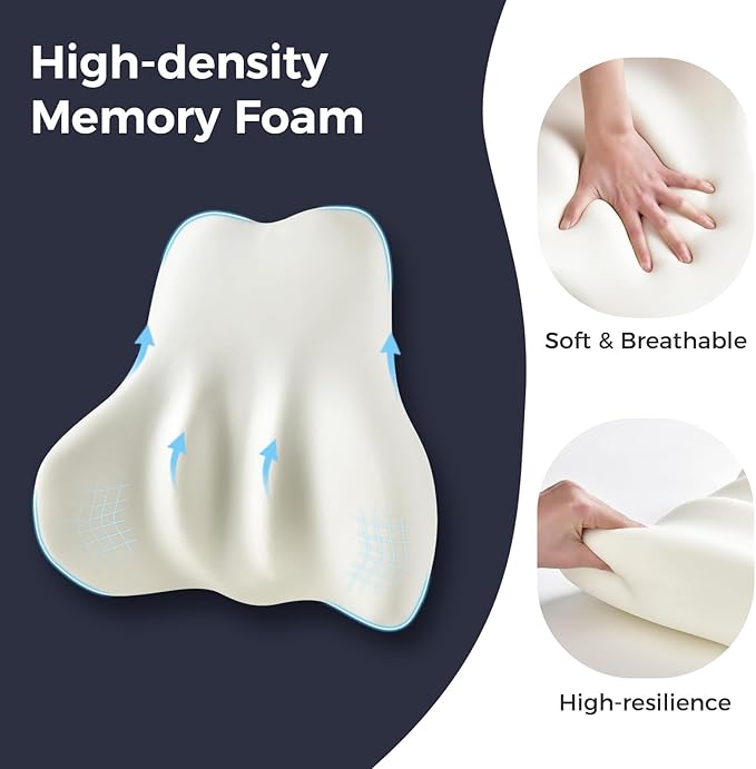 Coverado Lumbar Support Pillow for Car, Ergonomic Memory Foam Back Pillow for Office Chair, Back Cushion for Back Pain Relief, PU Leather Car Lumbar Support for Driving Seat - Gray