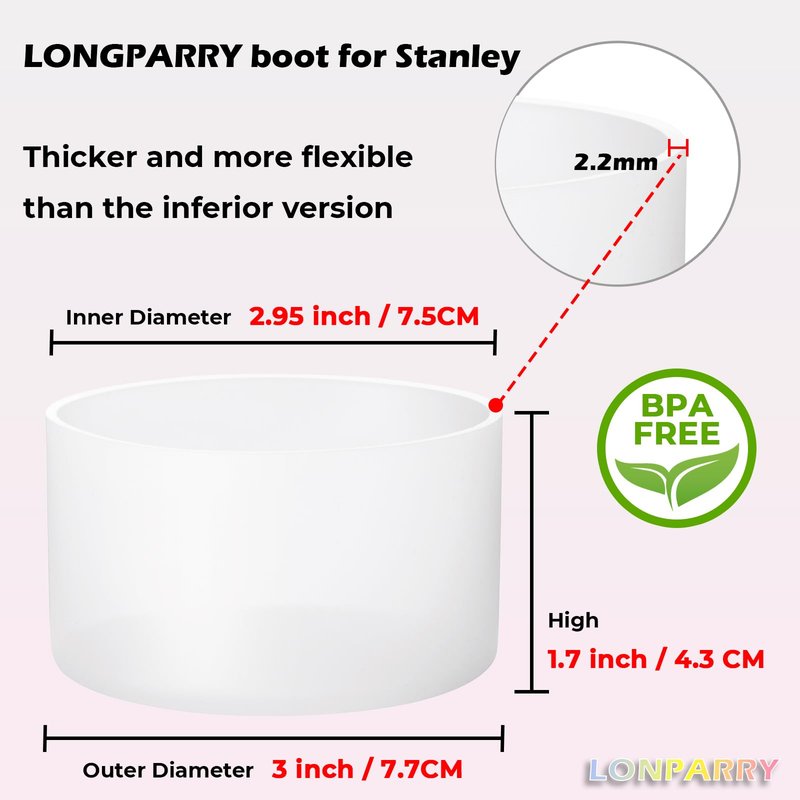 LONPARRY 2-Pack Silicone Boot for Stanley Cup 30oz & 40oz, Anti-Slip & Noise Reducing Bottom Protector for Quencher H2.0 & IceFlow 20/30oz, BPA-Free, Essential Accessories for Car, Office & Trave