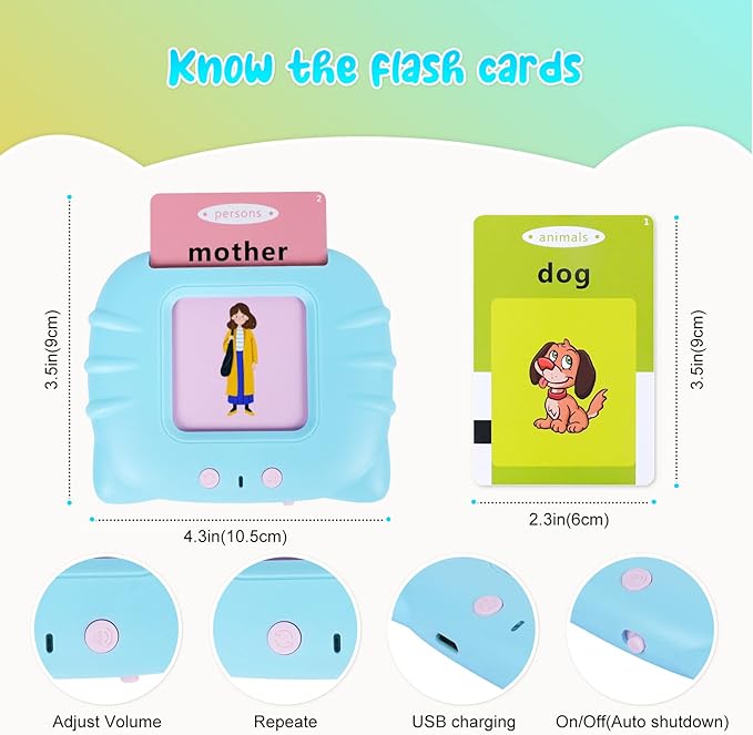 Talking Flash Cards for Toddlers, 3-6 Years, Language Skills, Animals, Educational Flashcards, Medium Size, Unisex, 112 Pieces