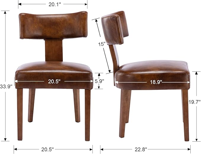 Mid Century Modern Dining Chairs Set of 6 PU Leather Upholstered Side Chairs, Modern Kitchen Armless Parson Chairs Solid Wood Dining Chairs, Brown