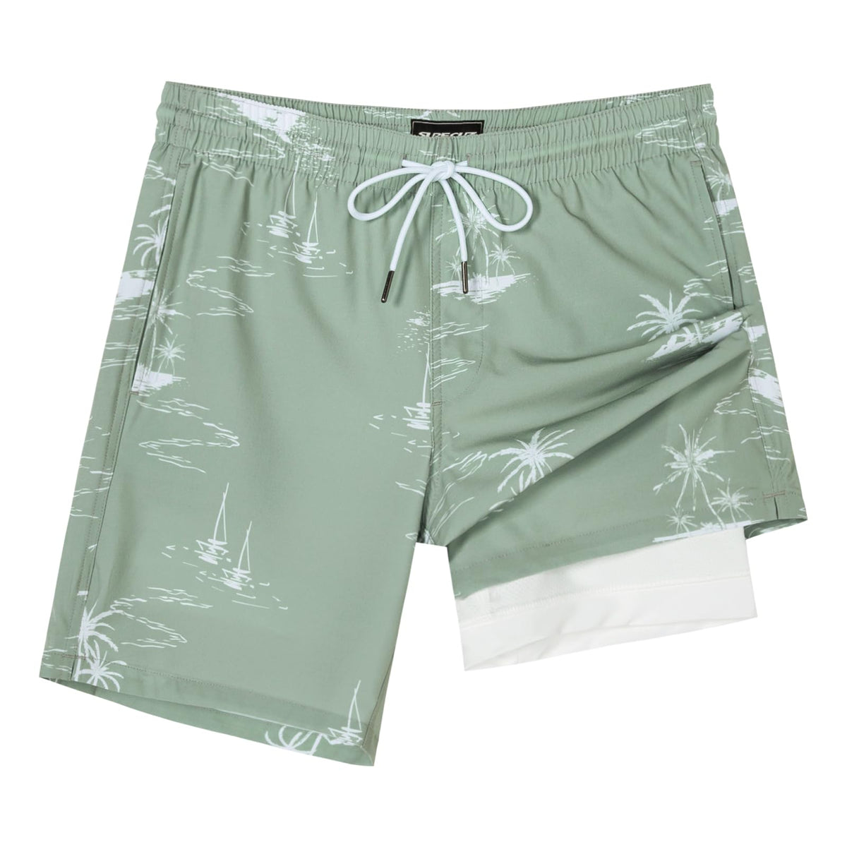 SURF CUZ Mens Swim Trunks with Compression Liner Quick Dry Swim Shorts 7" Swimming Trunks Stretch Bathing Suit 7 Inch,Coconut Island,S