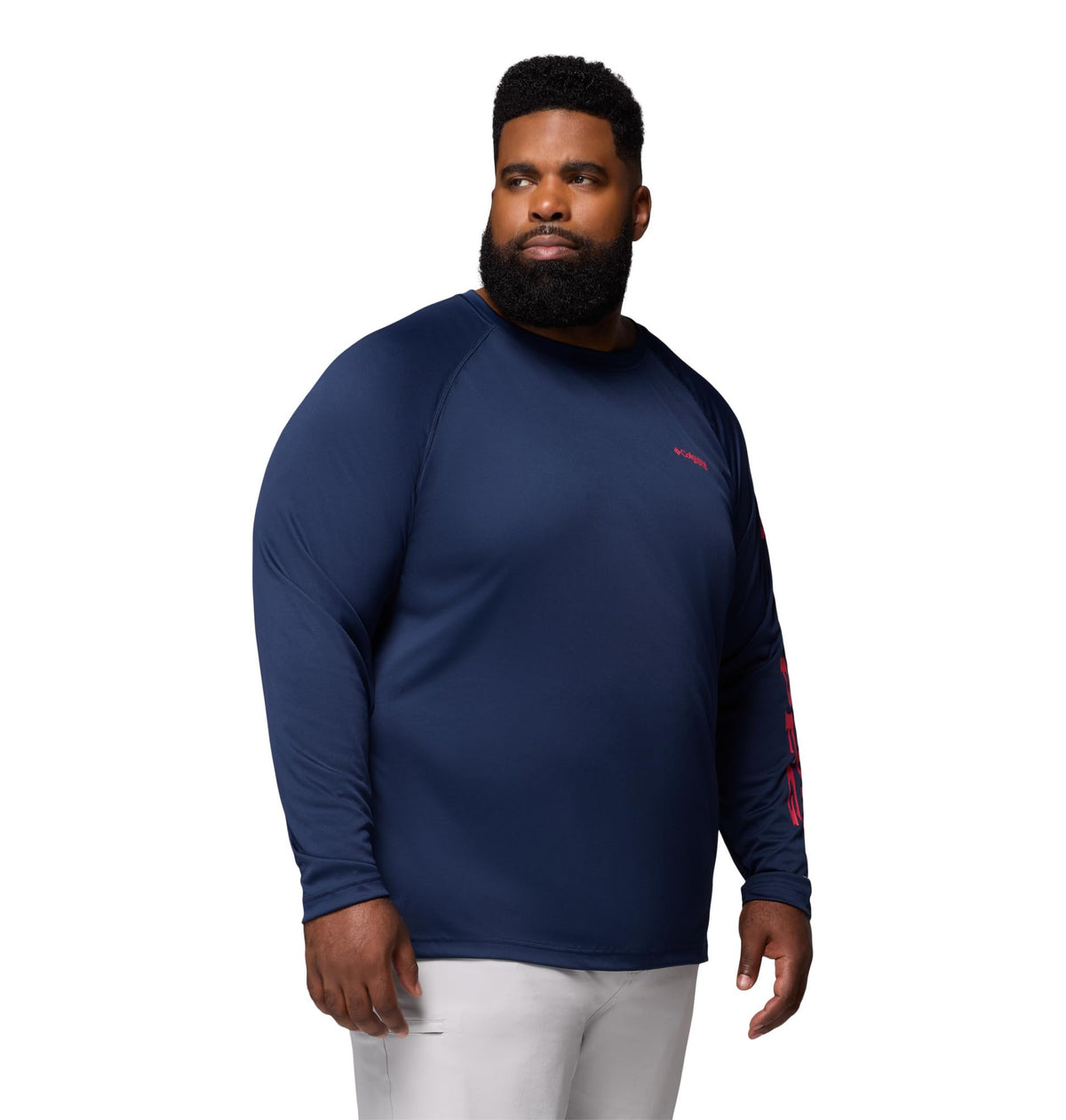 Columbia Men's PFG Terminal Tackle Long Sleeve Fishing Shirt, Collegiate Navy/Sunset Red Logo, Medium