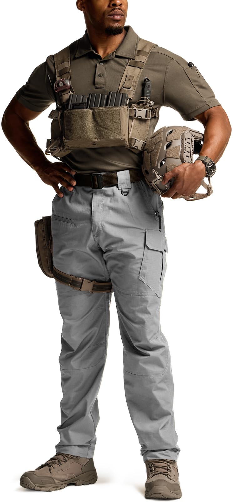 CQR Men's Tactical Pants, Water Resistant Ripstop Cargo Pants, Lightweight EDC Work Hiking Pants, Outdoor Apparel, Raider Mag Pocket Stone, 34W x 32L
