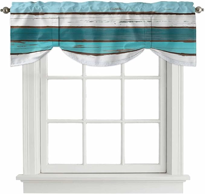 Turquoise Teal Tie Up Valance Curtains