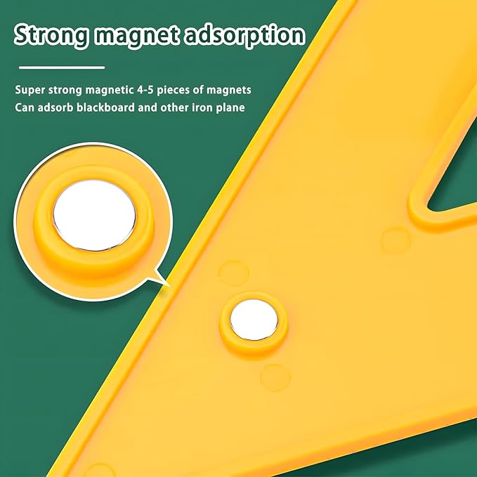 Magnetic Teaching Ruler Set with Multi-Functional Geometry Tools Durable ABS Plastic for Whiteboard Classroom Projects Student Teacher Math Supplies (Yellow 4pcs)