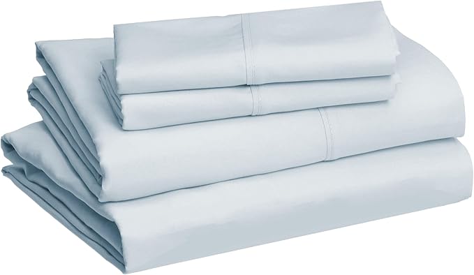 Amazon Basics Lightweight Super Soft Easy Care Microfiber 4 Piece Bed Sheet Set With 14-inch Deep Pockets - Queen, Light Blue, Solid