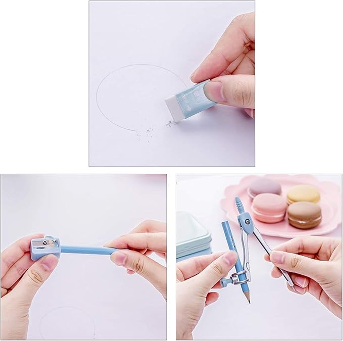LABANCA 8 Pcs Compass Set with Protractor Rulers Pencil for Math Geometry (X-Blue)