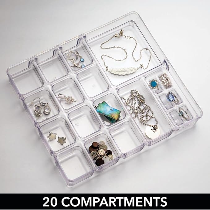 mDesign Makeup Organiser - Practical Cosmetics Storage Box with 2 Drawers and Shelf Space for Nail Polish, Lip Stick, Jewellery and More - Ideal Plastic Drawer Storage - Transparent/Clear