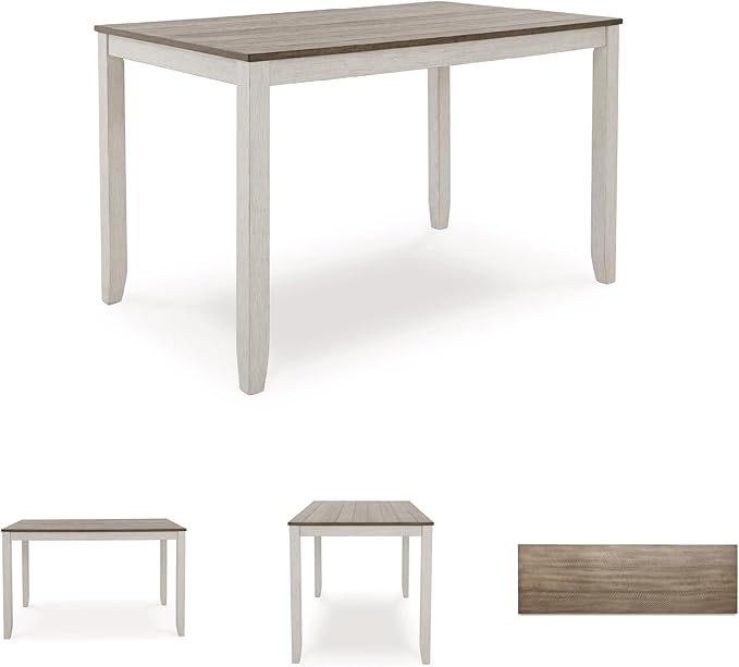 Signature Design by Ashley Skempton Modern Farmhouse Counter Height Dining Table and Upholstered Bar Stools, Set of 7, White & Light Brown