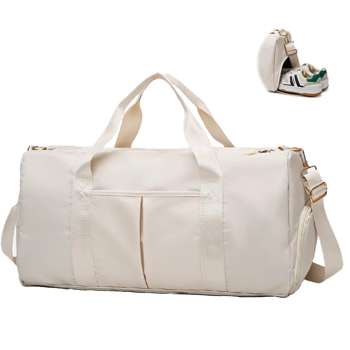 PATRECO Women Gym Bag with Separation for Wet and Dry, Shoe Storage, Waterproof Travel Duffle Bag for Gym, Swimming, Yoga, Sports (Beige)