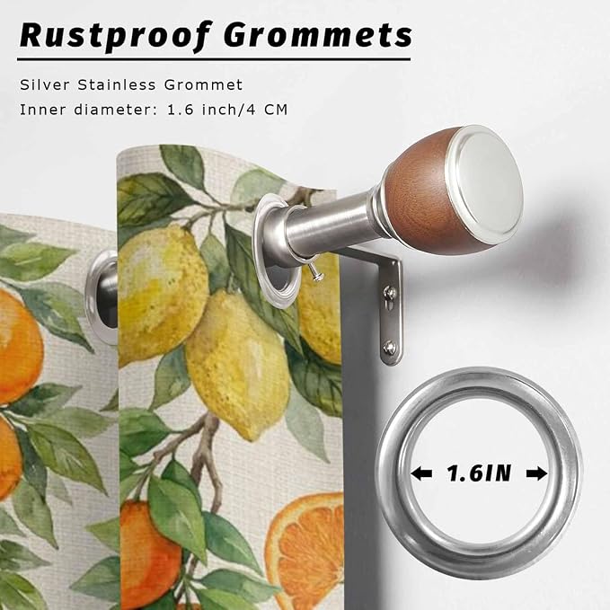 Lemons Yellow Orange Summer Plant Linen Outdoor Curtains