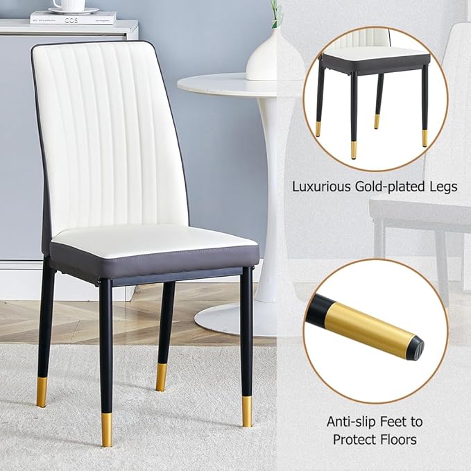 Dining Table Chairs Set for 4, Modern Rectangular Dining Room Table Set PU Leather Upholstered Dining Chairs 55" Dinner Table Set for Kitchen, Dining Room (Dining Table Set for 4, White Grey)