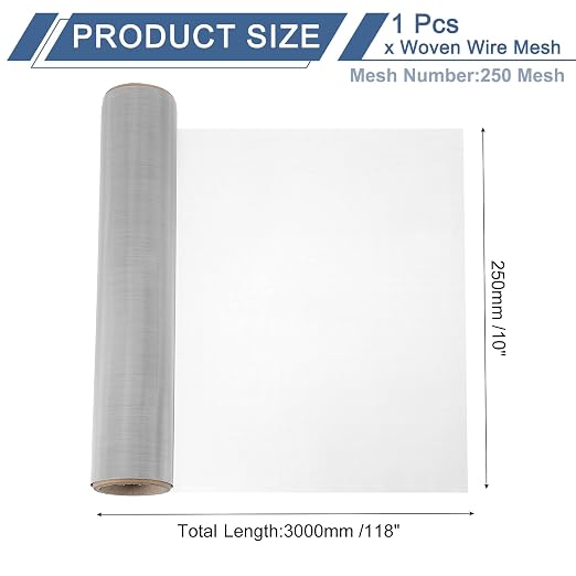 uxcell 250 Mesh 118" x 10" Woven Wire Mesh, 316 Stainless Steel Air Vent Filter
