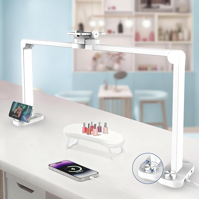 NEEWER Basics 33.5" Nail Light for Desk, 40W Foldable LED Manicure Nail Tech Table Lamp with Phone Holder/3 Color Modes/CRI85+ for Esthetician Makeup Beauty Salon Tattoo Overhead Recording, HM05-D