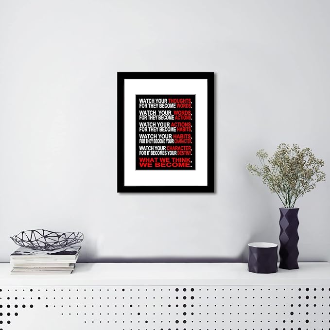 Wieco Art Quotes Wall Art Inspirational Canvas Print Motivation Classroom Decor With Black Picture Frame and Real Glass Made to Display 8x10" with Mat or 11x14" Photos Without Mat for Home Office Wall Decoration