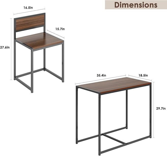 soges 3 Piece Dining Set for 2, Small Dining Table Set with 2 Chairs, Walnut Kitchen Table for Small Spaces, Breakfast Nook Set, Compact Apartment Dining Room Table