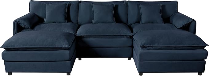 109.45" Oversized Extra Deep Seat Modern Chenille Cloud Couch, Large 3 Seater Modular Sofa for Living Room,Convertible Sofa Bed,Bedroom Apartment Office(Blue, 109.45 Inch+3Ottoman)
