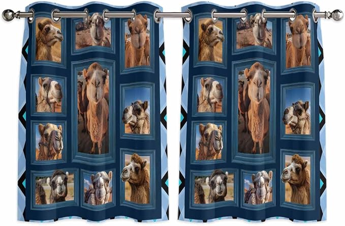 2 Panel Kitchen Cafe Curtains, Desert Camels Sunlight Filtering Nature Air