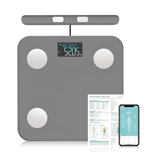 Fitdays Smart Body Fat Scale | Advanced 8-Electrode Technology for BMI/20+ Body Metrics | Full-Color LED & High Precision | Bathroom Weight Scale for Fitness/Weight Loss |(FG2211LB-GREY)