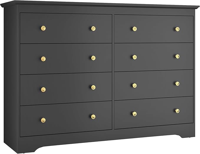 Black Dresser for Bedroom，55" Wide 8 Drawers Dressers,Modern Wooden Chest for Living Room, Hallway