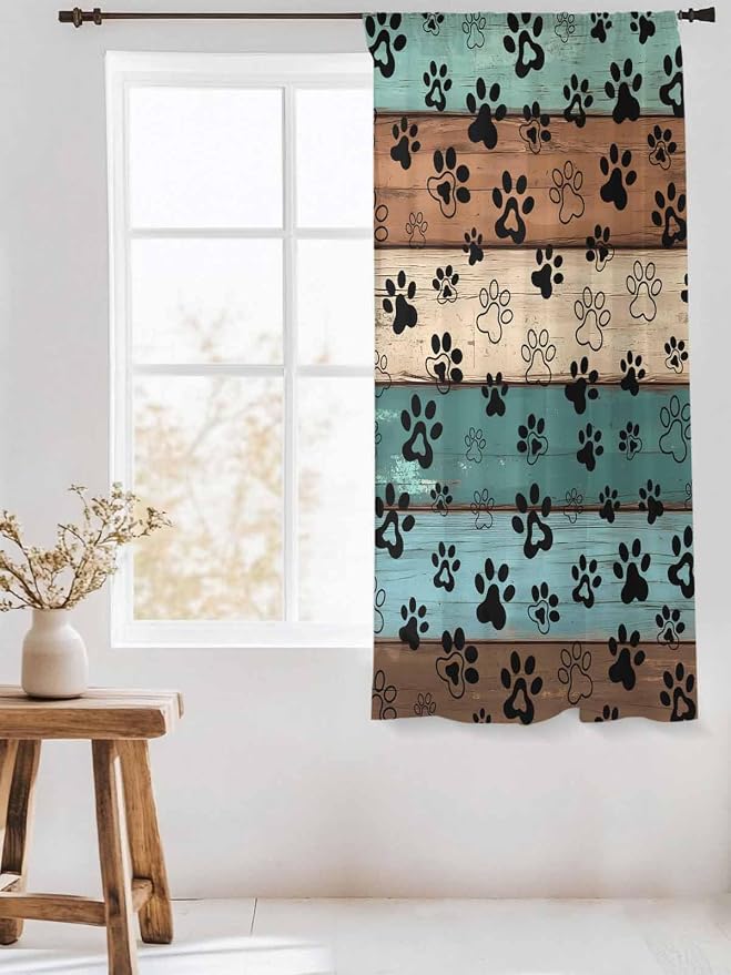 Sheer Curtains 72 Inches Long, Vintage Farmhouse Country Wooden Grain Privacy