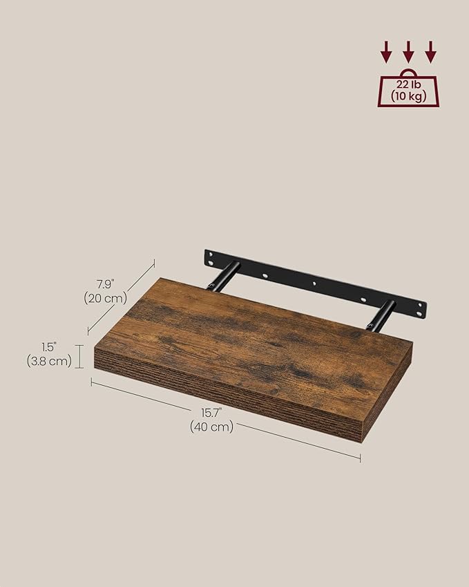 VASAGLE Wall Shelves Set of 5, Floating Shelves, Wall Mounted, 8 x 15.7 x 1.5 Inches, Display Shelves for Picture Frames, Wall Decor, Hanging Shelf for Living Room, Kitchen, Rustic Brown ULWS071B02