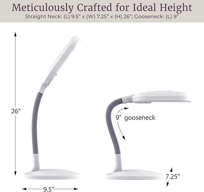 LED Desk Lamp - Sunlight Lamp with Adjustable Gooseneck Arm - Home and Office Desk Lamps Great for Reading and Crafting by Lavish Home (White)