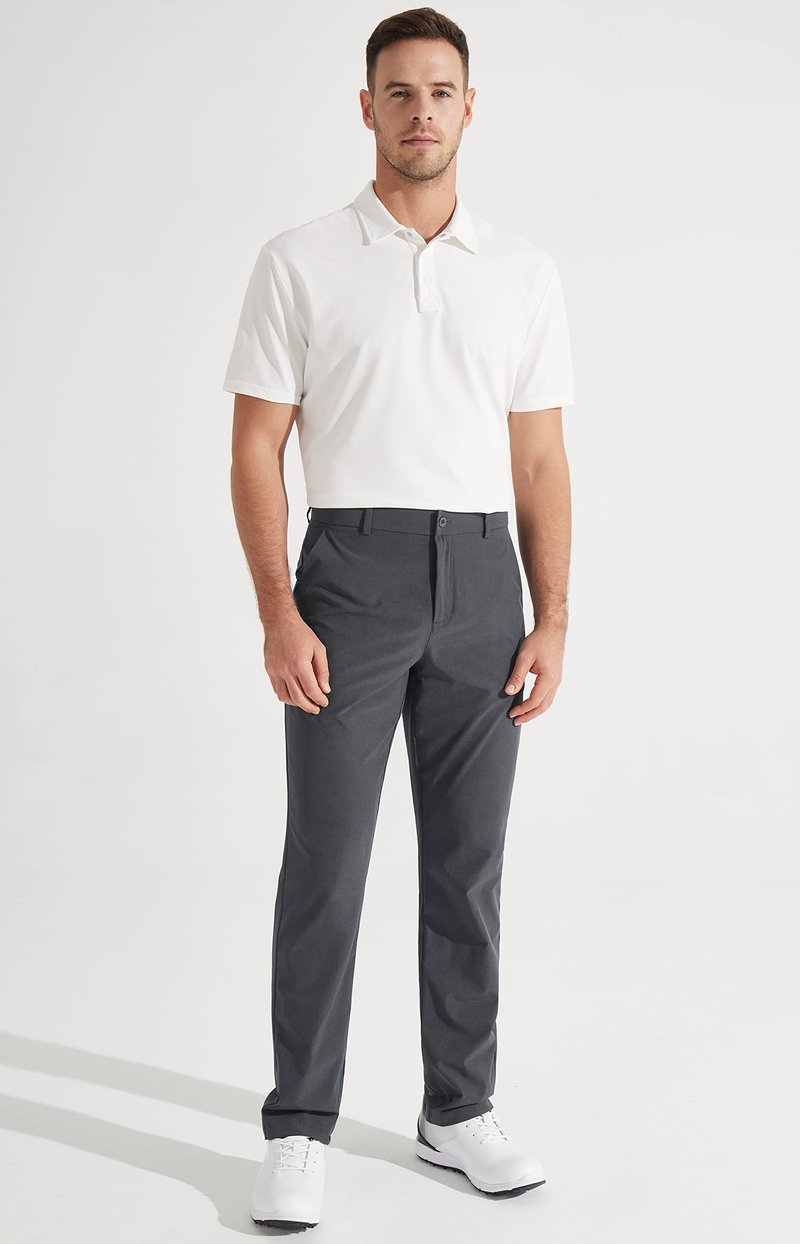 Libin Mens Golf Pants Classic Fit Stretch Work Dress Pants 32" Quick Dry Lightweight Business Casual Trousers Comfort Water Resistant, Iron Grey, 46W x 32L