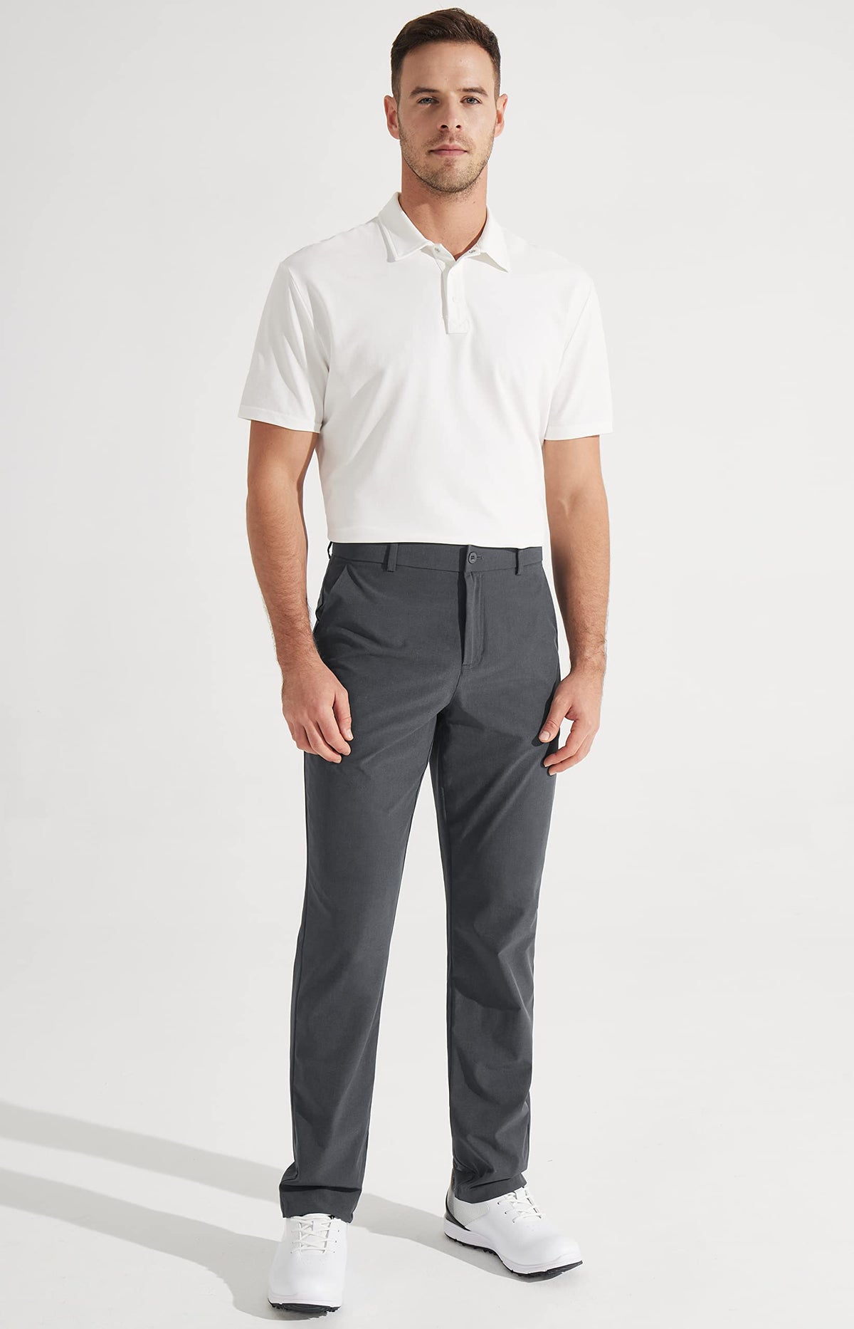 Libin Mens Golf Pants Classic Fit Stretch Work Dress Pants 32" Quick Dry Lightweight Business Casual Trousers Comfort Water Resistant, Iron Grey, 32W x 32L