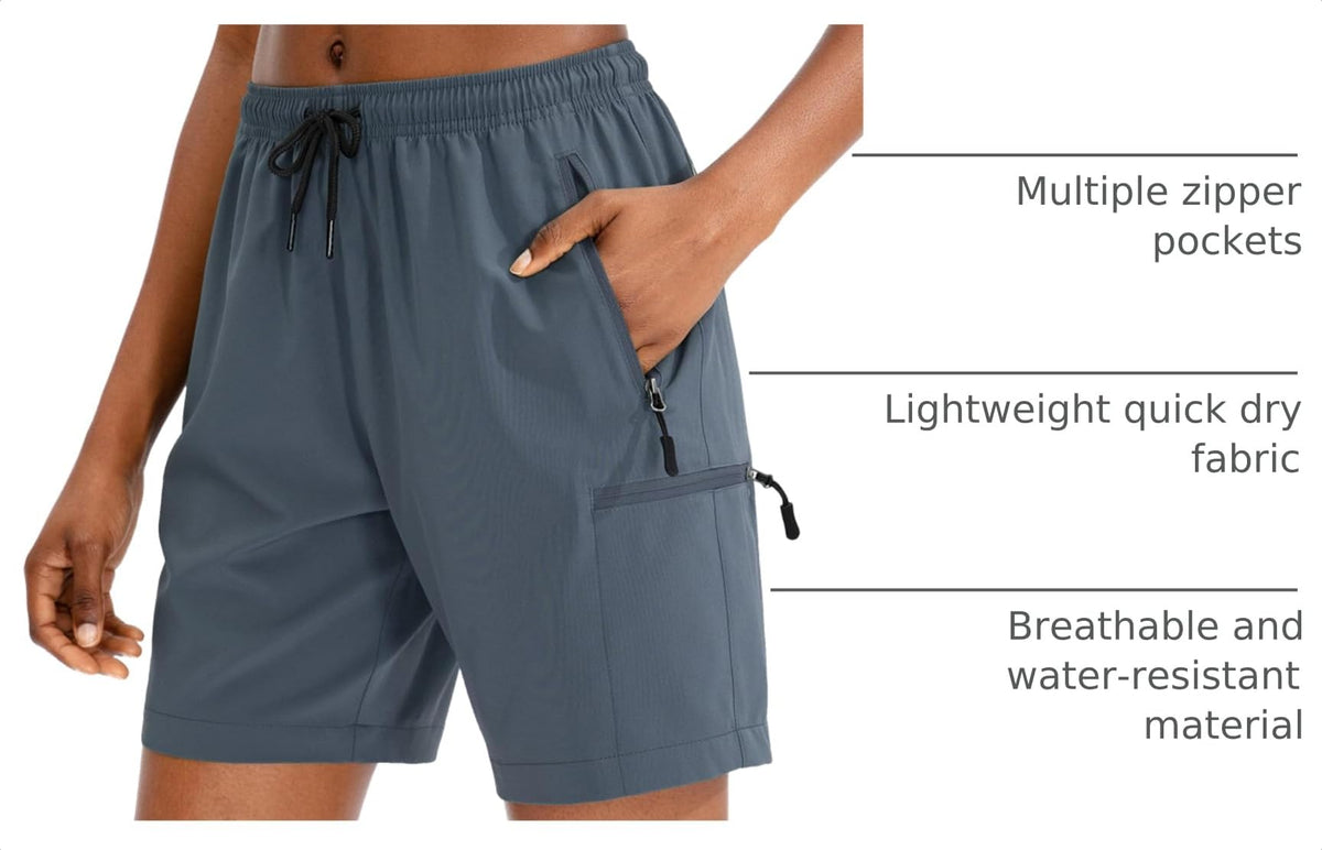 SANTINY Women's 5''/ 7''/9'' Hiking Cargo Shorts Quick Dry Lightweight Summer Shorts for Women Athletic Golf Zipper Pockets(Dusty Blue_L)