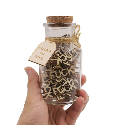 fuck jar（5oz）Gift Jar,Fucks to Give,Fuck Wooden Cutout Letter Piece Bad Mood Vent Spoof Birthday Day,Holiday, Thanksgiving Christmas Gifts to Friend,gag Funny Gift