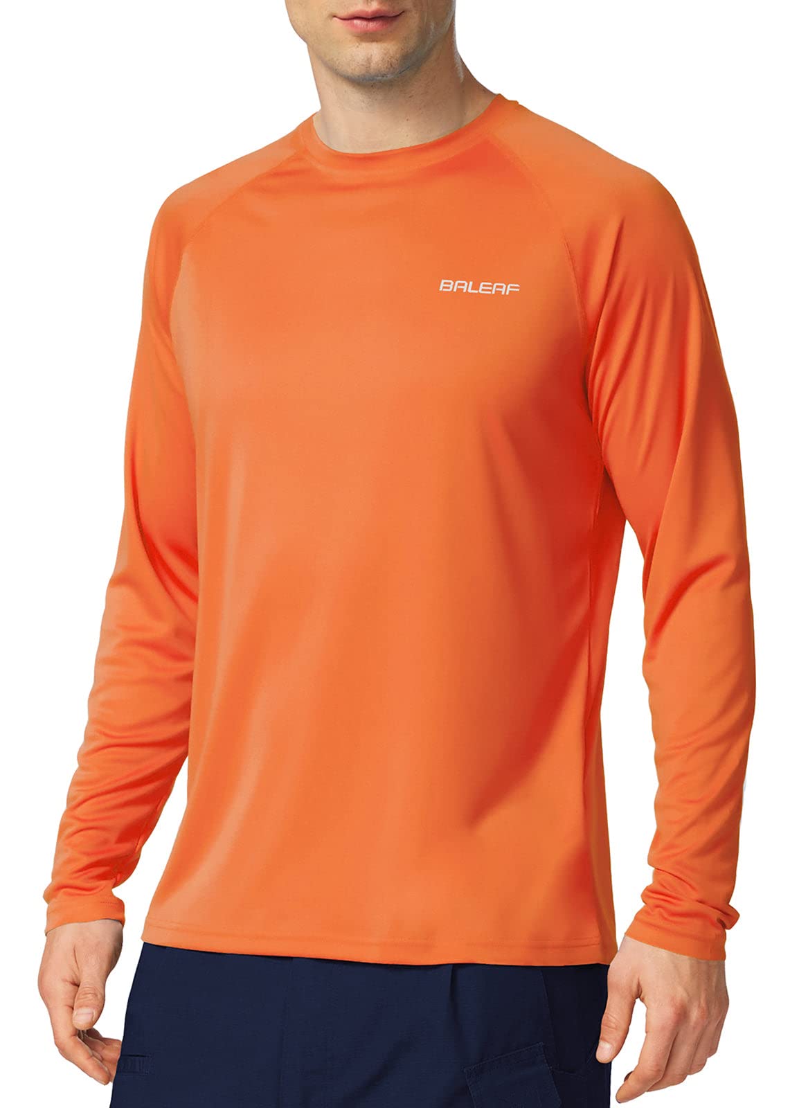 baleaf Mens UPF 50+ Sun Protection Shirts Long Sleeve Rash Guard, Quick Dry 4-Way Stretch for Fishing Swimming Surfing 01-Orange 3XL