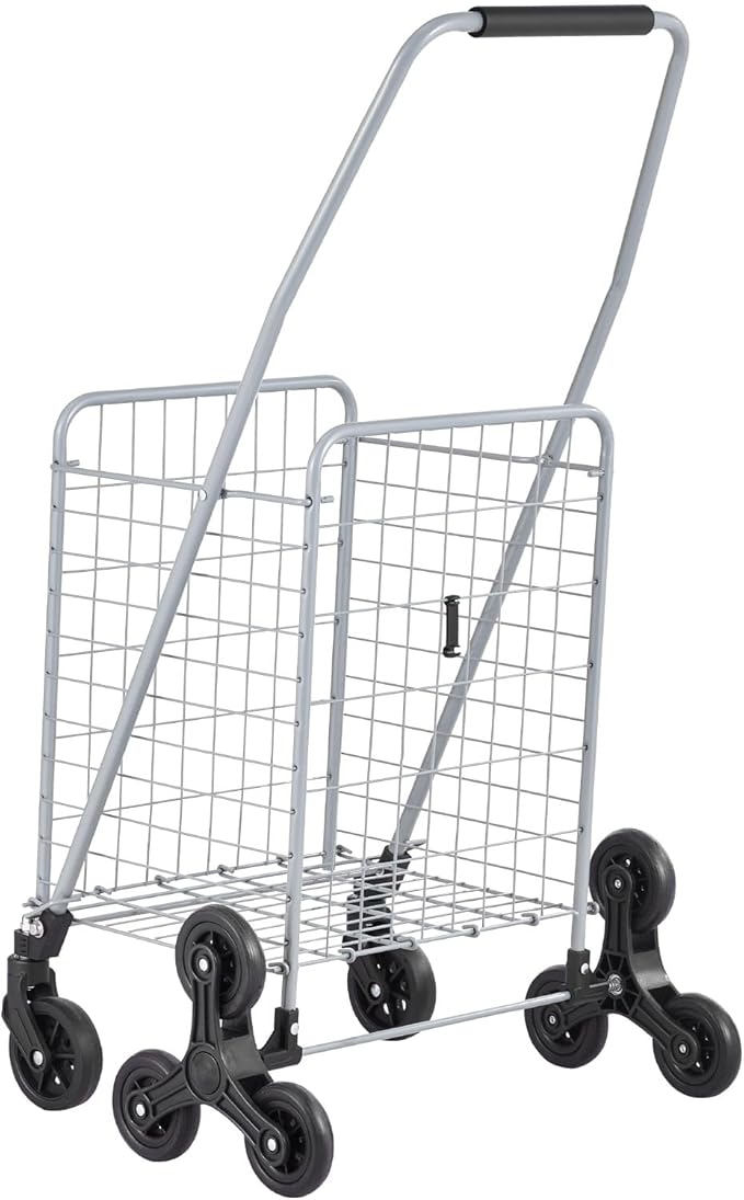 VEVOR Grocery Shopping Cart, 45L Stair Climbing Shopping Cart with 360° Rolling Swivel Wheels, Stair Climber Utility Cart with Tri-Wheels, Foldable Collapsible & Lightweight for Laundry Travel, Silver