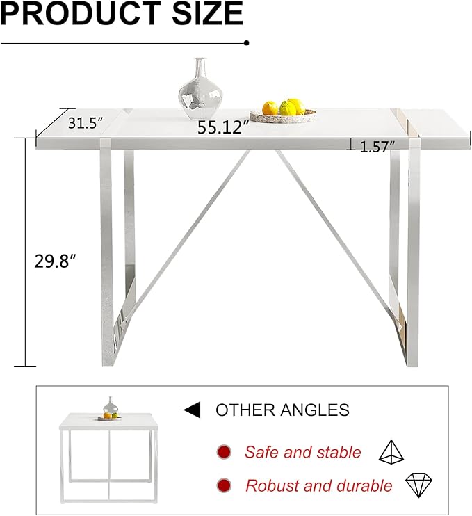 Modern Rectangular Dining Table Set, 55" Dinner Table with 4 PU Leather Upholstered Chairs for Kitchen or Dining Room