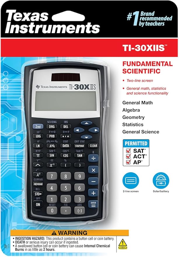 Texas Instruments TI-30XIIS Scientific Calculator, Black with Blue Accents (30XIIS/TBL/1L1/BK)