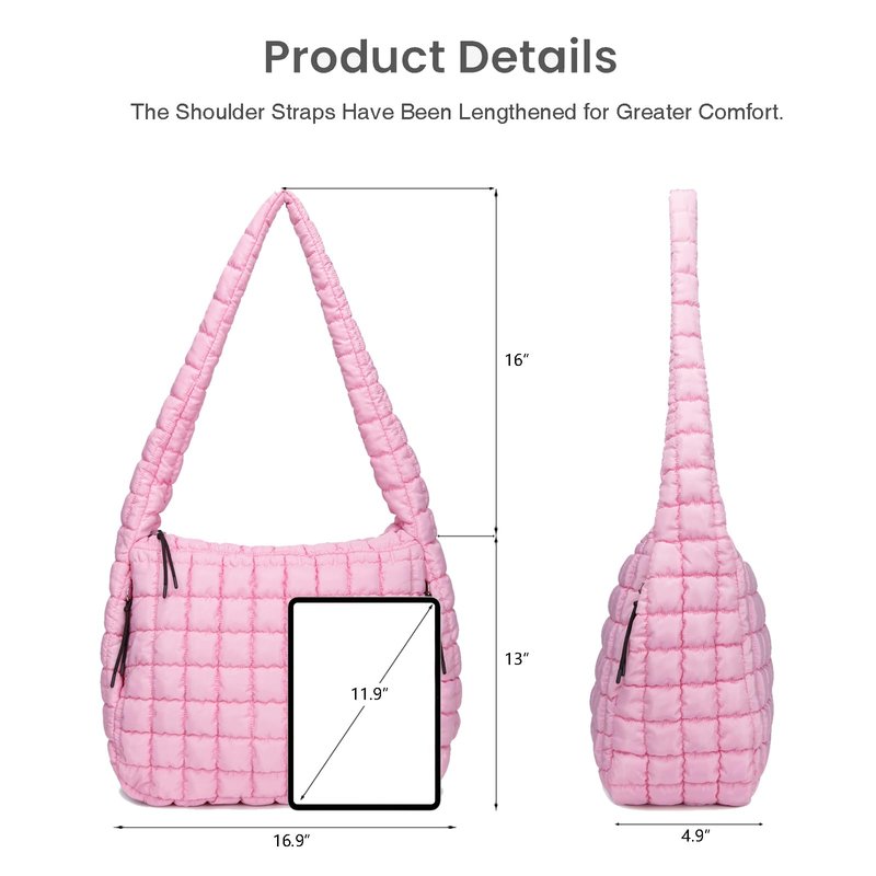 Quilted Puffer Tote Bag for Women Large Puffy Carryall Crossbody Shoulder Purse, Lightweight Travel Nylon Hobo Bag