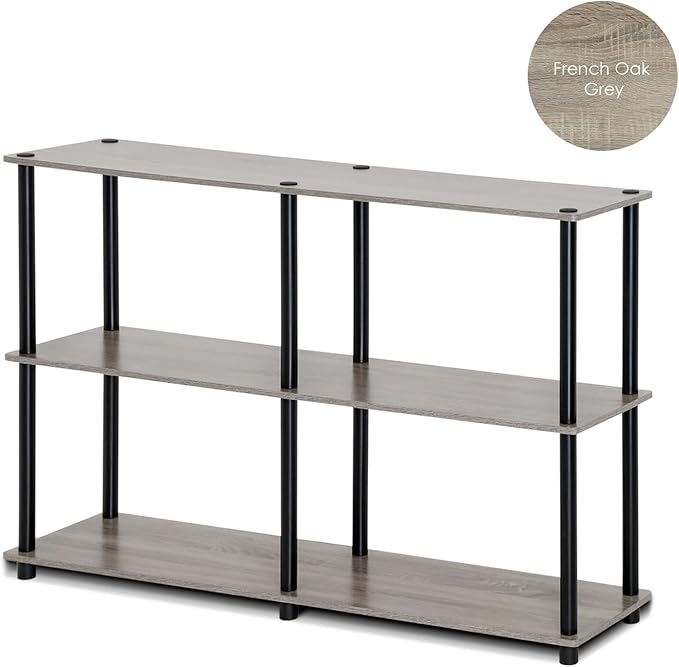 Furinno TURN-N-TUBE Storage Shelves, 3-Tier 47.4 Wide Book Shelf, Corner Shelf, Toolless Open Shelves, for Organization and Storage, Living Room, Garage, Home Office, French Oak