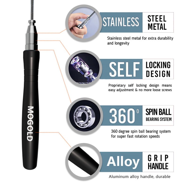 Mogold Speed Rope Jump Rope for Crossfit, Boxing | Lightweight Skipping Rope for Women and Men Workout With Premium Bearing Balls | Unbreakable Handles