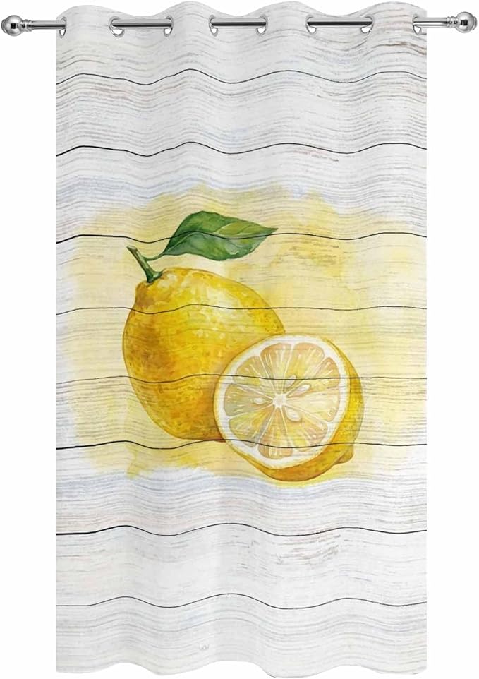 Lemons Yellow Summer Fruit Vintage Wood Outdoor Curtains