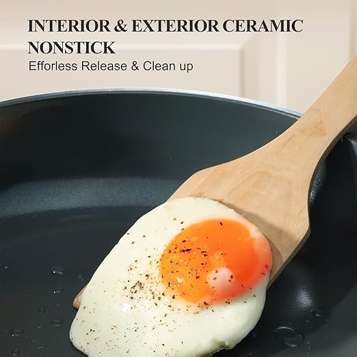 PRICUSIS Nonstick Ceramic Frying Pan Skillet, 10+12 Inch Induction Compatible with Stay Cool Handle, Healthy PTFE PFAS & PFOA Free Omelet Pan, Dishwasher Safe (Blueberry Gray)