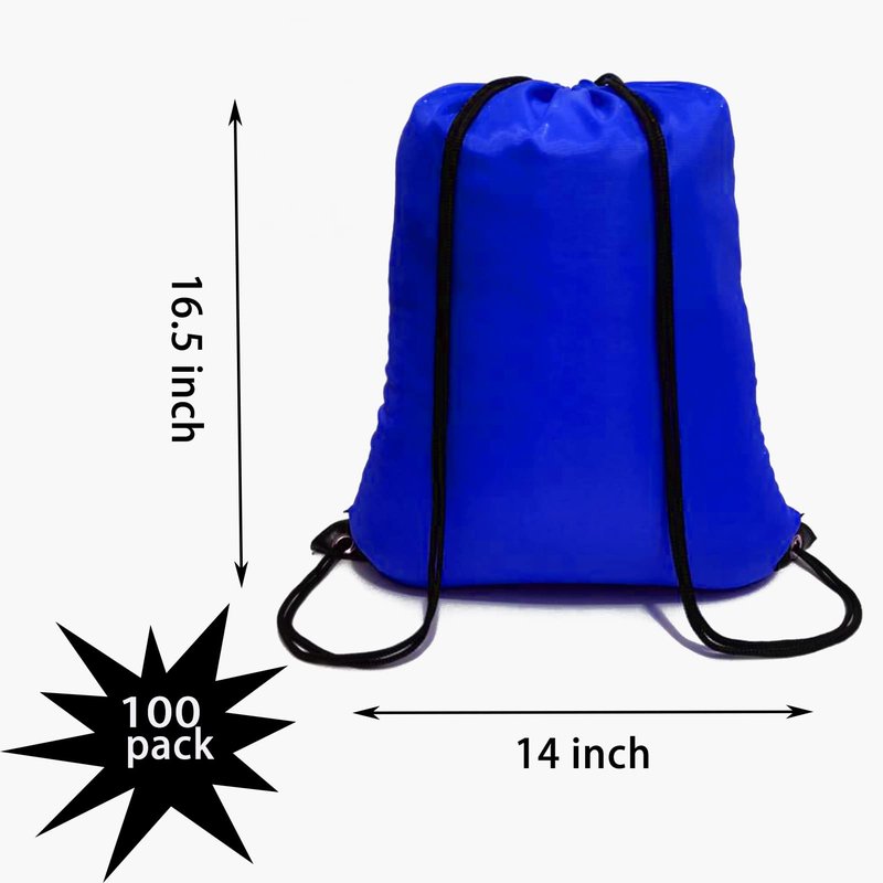 CAIHONG 100 Pack Drawstring Backpack Royal Blue Bulk Drawstring Bags Nylon String Backpack Gym Cinch Sack Backpack Sport Bag Draw String Party Bags