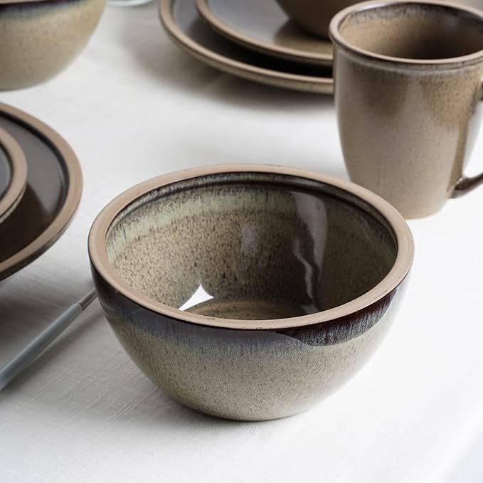 Stone Lain Stoneware Dish Set, 4 Bowls, Tina - Green and Beige