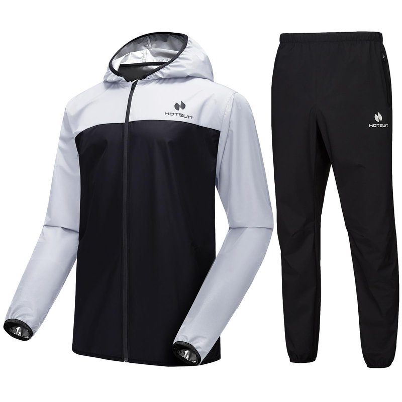 HOTSUIT Sauna Suit for Men Weight Loss Sweat Suits Gym Workout Exercise Sauna Jacket Pant Full Body, White, XL