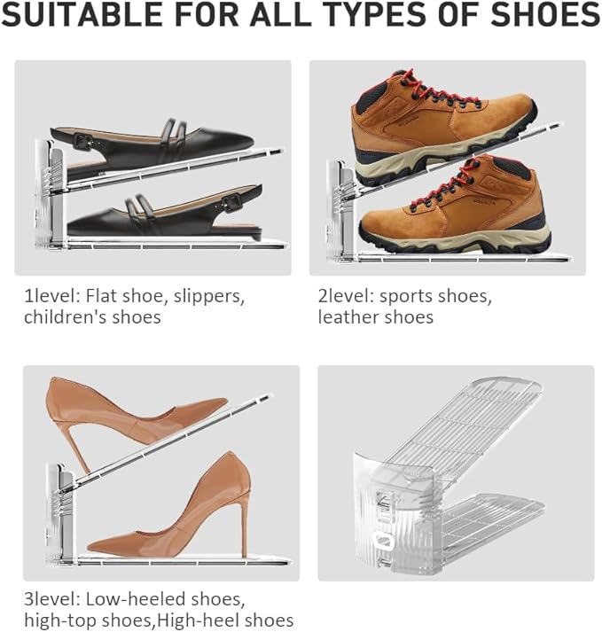 20 Pack Clear Shoe Slots Organizer - Adjustable Height 3.7''to 7.7'' Shoe stackers for a pair of shoes ,Shoe rack storage shoe space saver 50%,Easy to assemble shoe hold shoe organizer for cloest