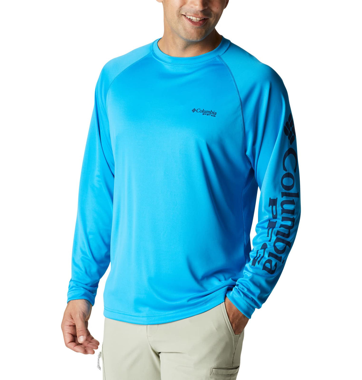 Columbia Men's Terminal Tackle Long Sleeve Fishing Shirt, Compass Blue/Carbon Logo, Small