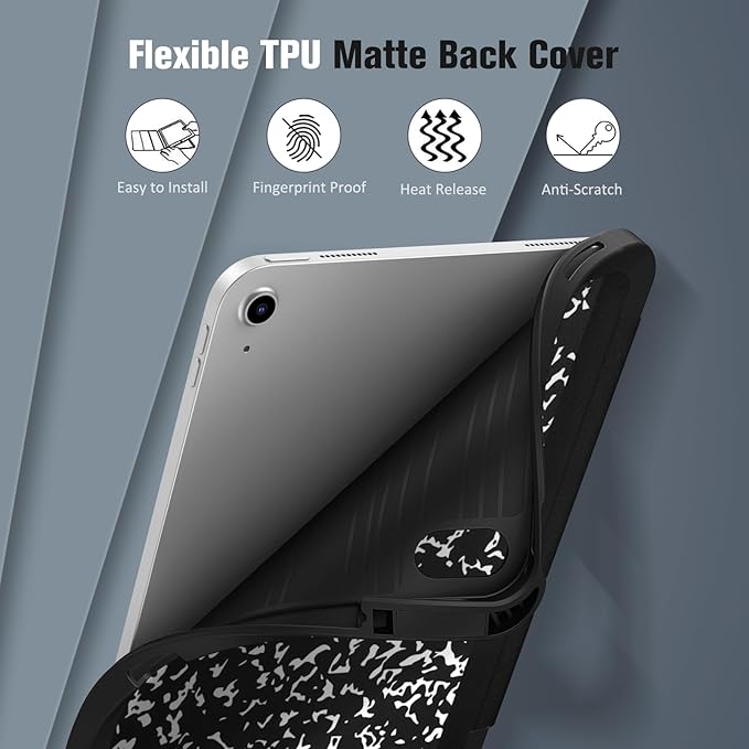 Fintie SlimShell Case for iPad (A16) 11th Generation 11 Inch (2025), iPad 10th Generation 10.9 Inch (2022) - Flexible Soft TPU Stand Back Cover with Pencil Holder, Composition Book Black