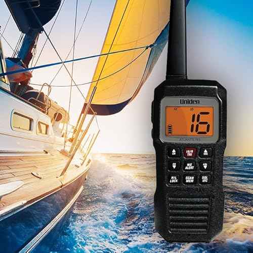 Uniden Atlantis 155 Handheld Two-Way VHF Marine Radio, Floating IPX8 Submersible Waterproof, Dual-Color Screen, All USA/International/Canadian Marine Channels, NOAA Weather Alert, 10 Hour Battery