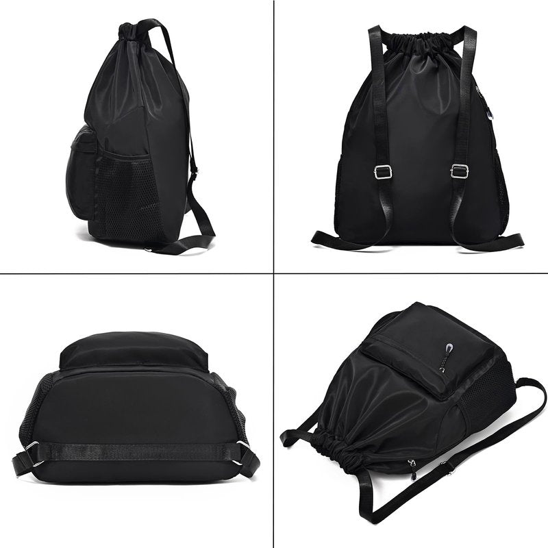 LOKAPEGY Khaki Drawstring Backpack for Women, Waterproof Drawstring Gym Bag for Men, Small Cinch Sack for Basketball, Pull String Sport Bag for Soccer.