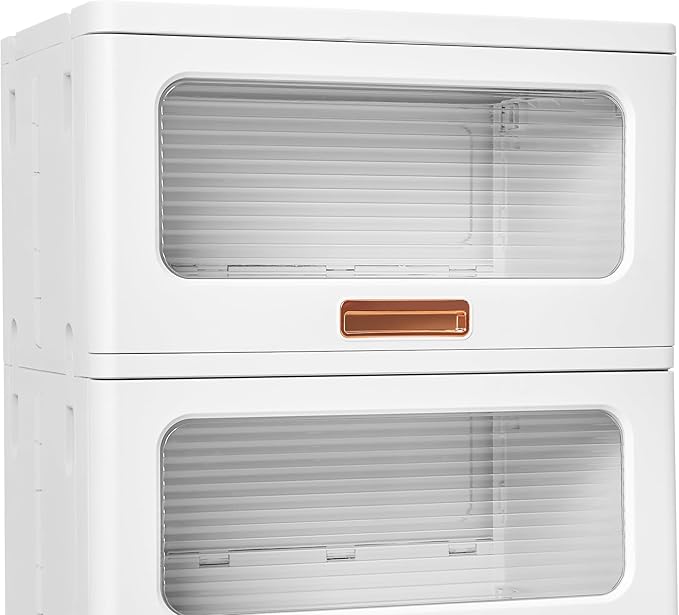 VECELO Storage Cabinet with Drawer, Pull-Out Stackable Bins with Wheels, Waterproof Modular Organizer, Multi-Tier Closet Storage for Bedroom, Living Room & Bathroom, Large 1-Tier