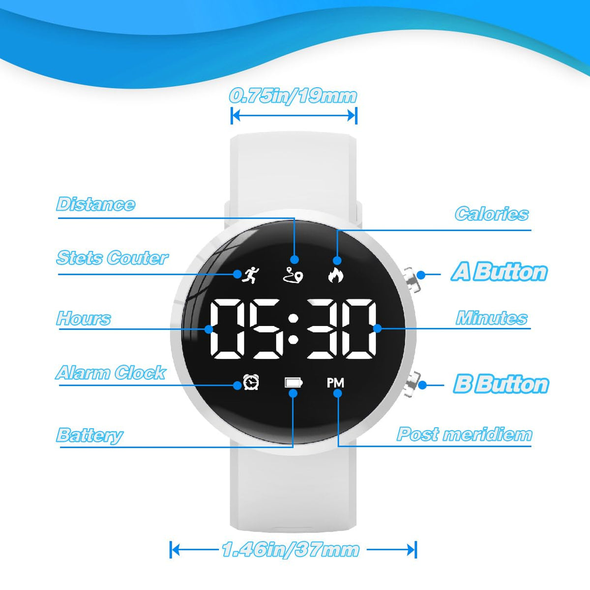 Focwony Kids Fitness Tracker Watch, Digital Steps Counter, Boys Girls Waterproof Wristwatch with Step Counting/Distance/Calories/Stopwatch/Alarm Clock, Great Xmas Gift for Children (White)
